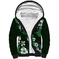 Hawaiian Hibiscus Tribal Floral Green Sherpa Hoodie Polynesian Tapa Pattern - Polynesian Pride