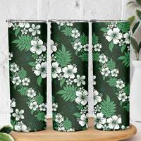 Hawaiian Hibiscus Tribal Floral Green Skinny Tumbler Polynesian Tapa Pattern - Polynesian Pride