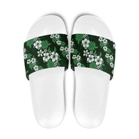 Hawaiian Hibiscus Tribal Floral Green Slide Sandals Polynesian Tapa Pattern - Polynesian Pride