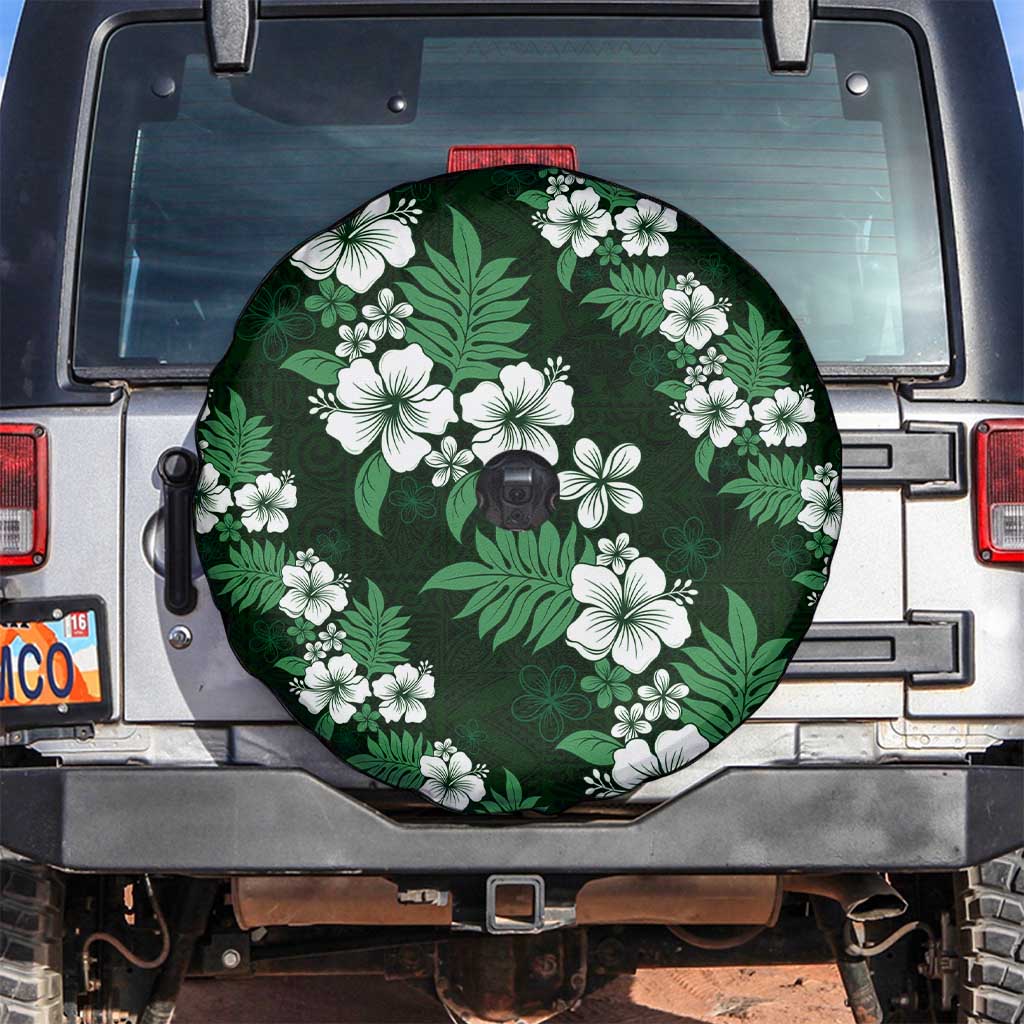 Hawaiian Hibiscus Tribal Floral Green Spare Tire Cover Polynesian Tapa Pattern - Polynesian Pride