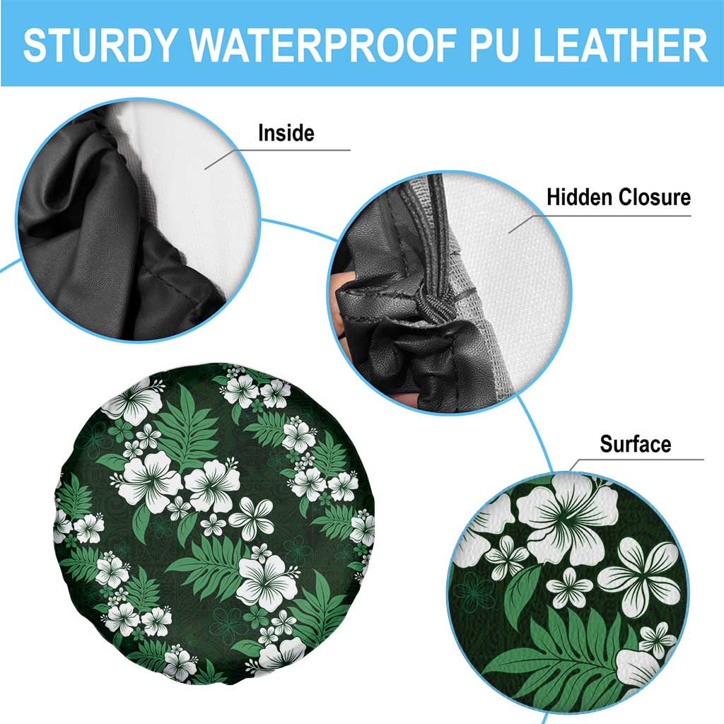 Hawaiian Hibiscus Tribal Floral Green Spare Tire Cover Polynesian Tapa Pattern - Polynesian Pride