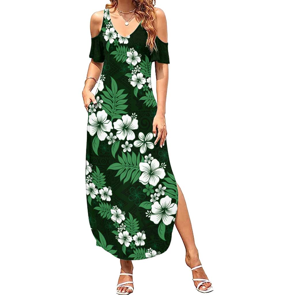 Hawaiian Hibiscus Tribal Floral Green Summer Maxi Dress Polynesian Tapa Pattern - Polynesian Pride