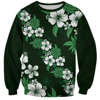 Hawaiian Hibiscus Tribal Floral Green Sweatshirt Polynesian Tapa Pattern - Polynesian Pride
