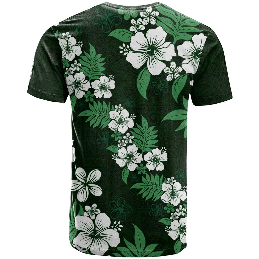 Hawaiian Hibiscus Tribal Floral Green T Shirt Polynesian Tapa Pattern - Polynesian Pride