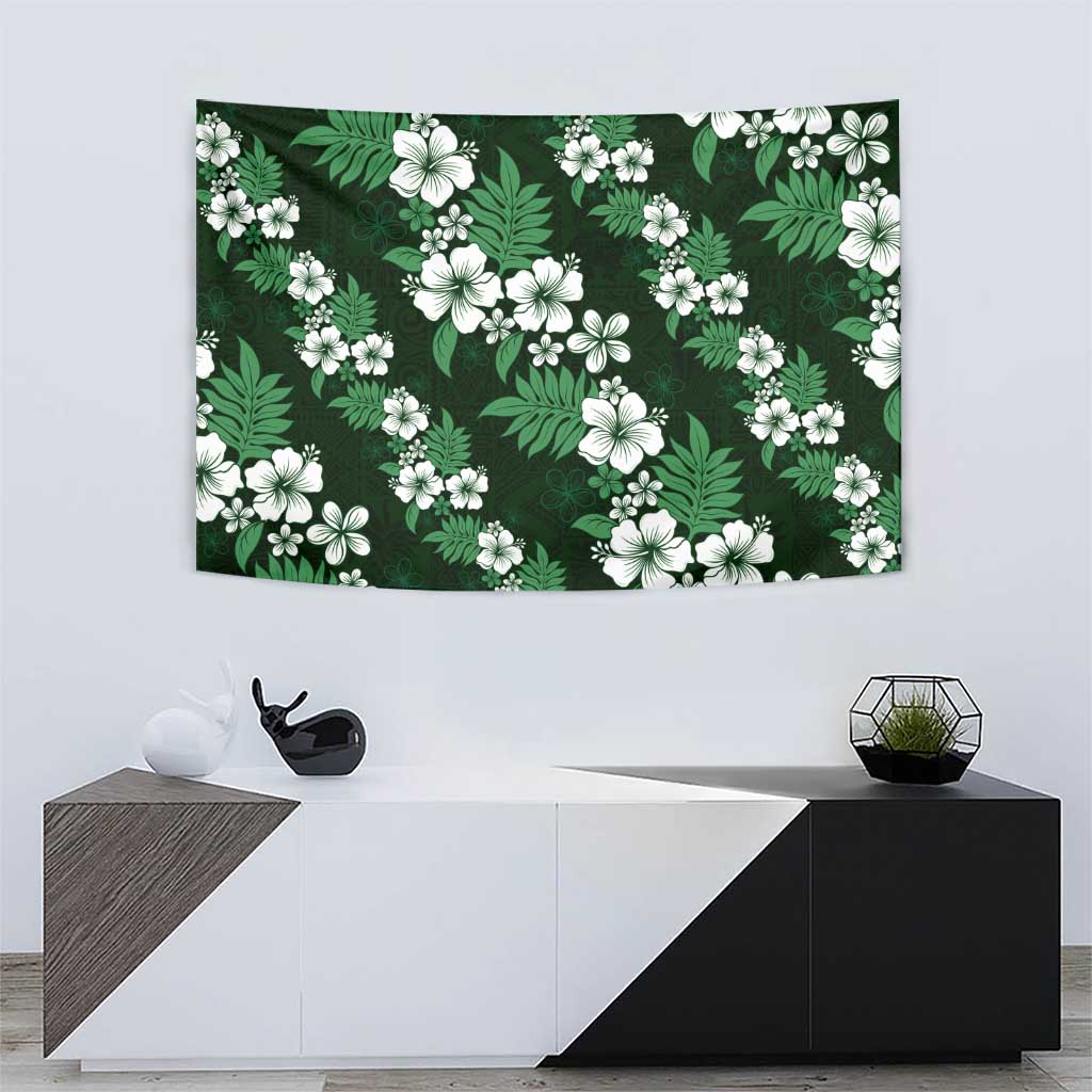 Hawaiian Hibiscus Tribal Floral Green Tapestry Polynesian Tapa Pattern - Polynesian Pride