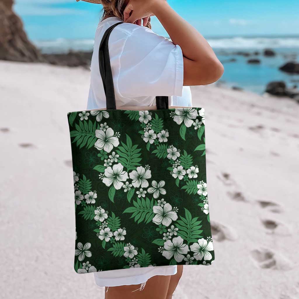 Hawaiian Hibiscus Tribal Floral Green Tote Bag Polynesian Tapa Pattern - Polynesian Pride