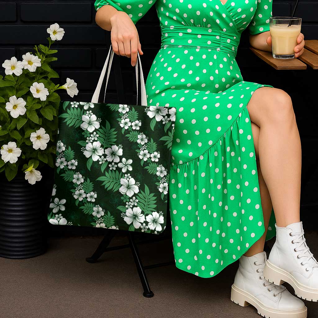 Hawaiian Hibiscus Tribal Floral Green Tote Bag Polynesian Tapa Pattern - Polynesian Pride