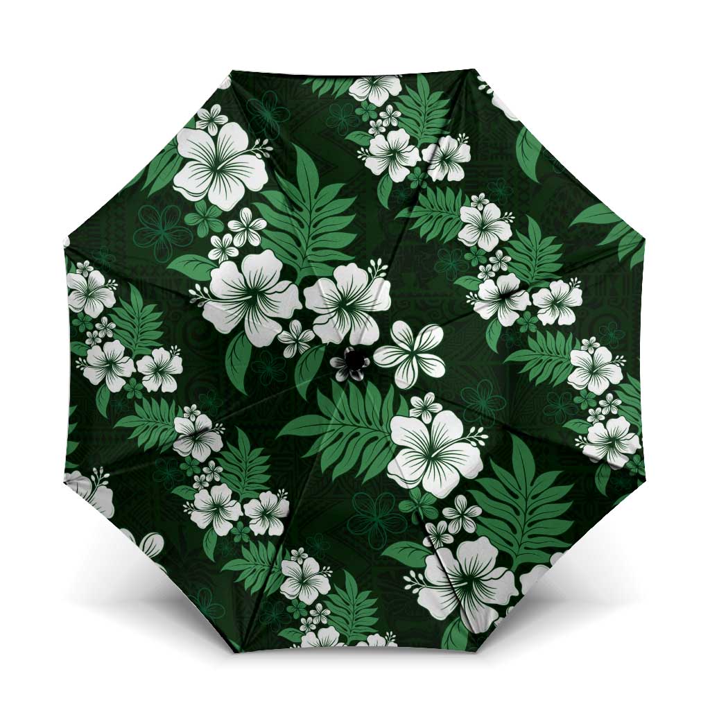 Hawaiian Hibiscus Tribal Floral Green Umbrella Polynesian Tapa Pattern - Polynesian Pride