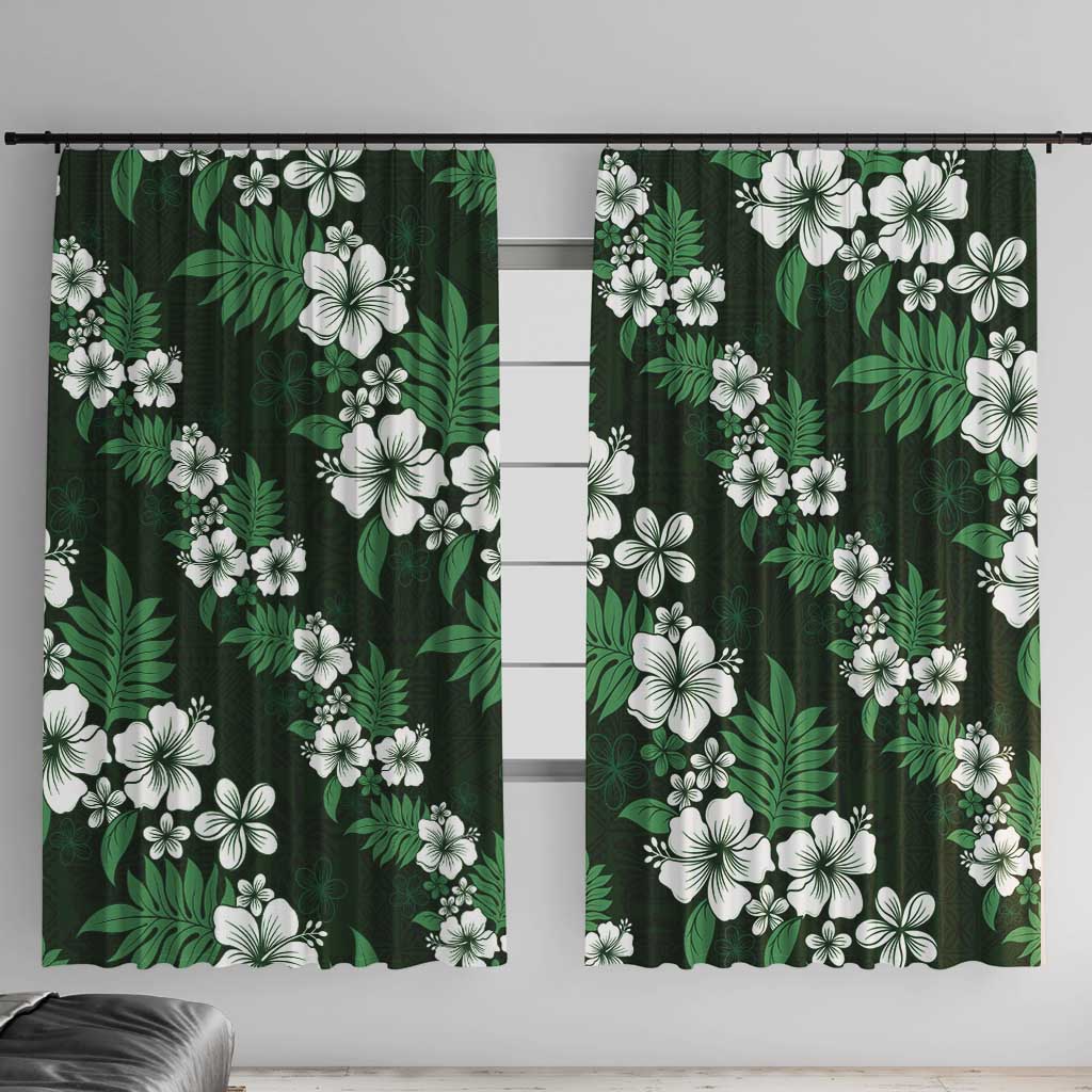 Hawaiian Hibiscus Tribal Floral Green Window Curtain Polynesian Tapa Pattern - Polynesian Pride