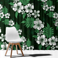 Hawaiian Hibiscus Tribal Floral Green Window Curtain Polynesian Tapa Pattern - Polynesian Pride