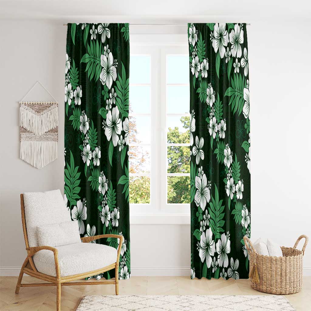 Hawaiian Hibiscus Tribal Floral Green Window Curtain Polynesian Tapa Pattern - Polynesian Pride