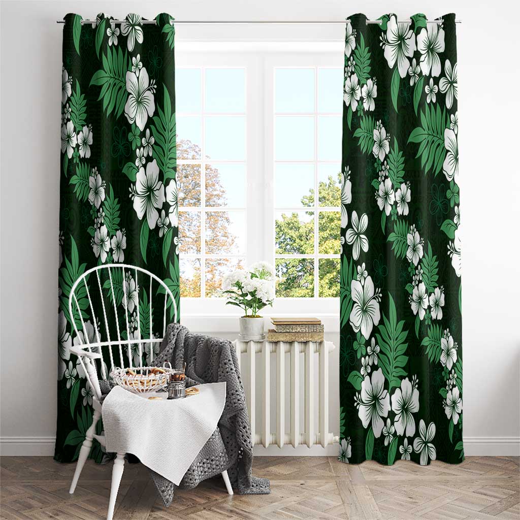Hawaiian Hibiscus Tribal Floral Green Window Curtain Polynesian Tapa Pattern - Polynesian Pride