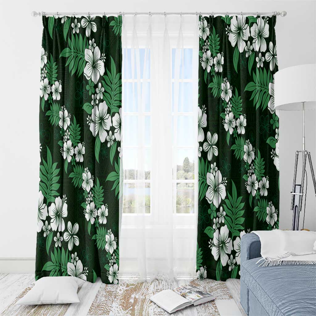 Hawaiian Hibiscus Tribal Floral Green Window Curtain Polynesian Tapa Pattern - Polynesian Pride