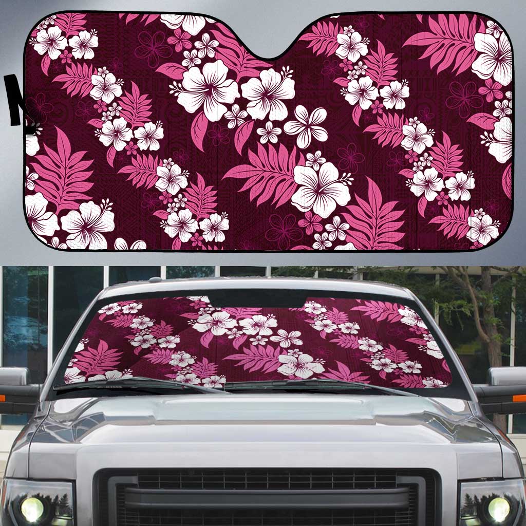 Hawaiian Hibiscus Tribal Floral Pink Auto Sun Shade Polynesian Tapa Pattern - Polynesian Pride