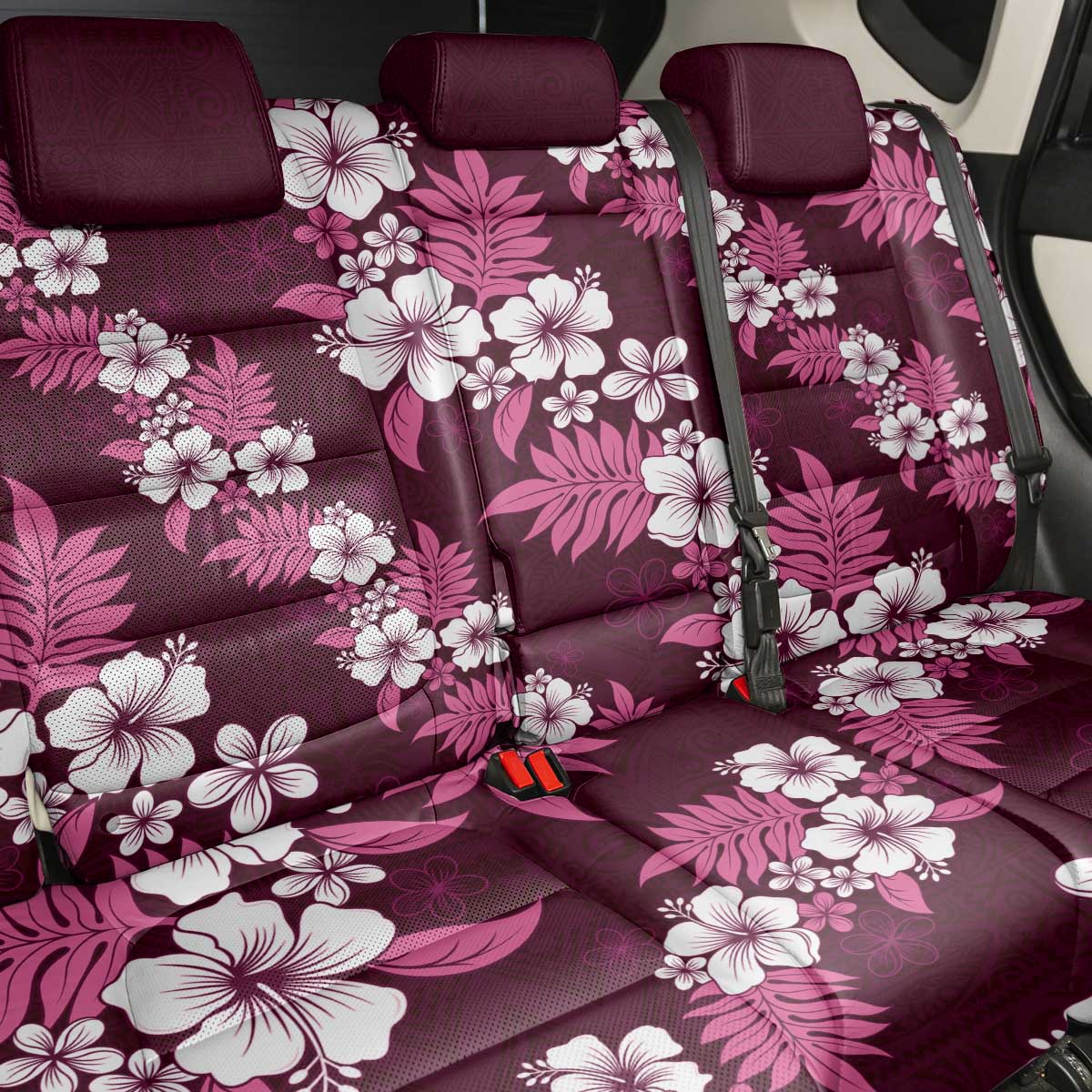 Hawaiian Hibiscus Tribal Floral Pink Back Car Seat Cover Polynesian Tapa Pattern - Polynesian Pride