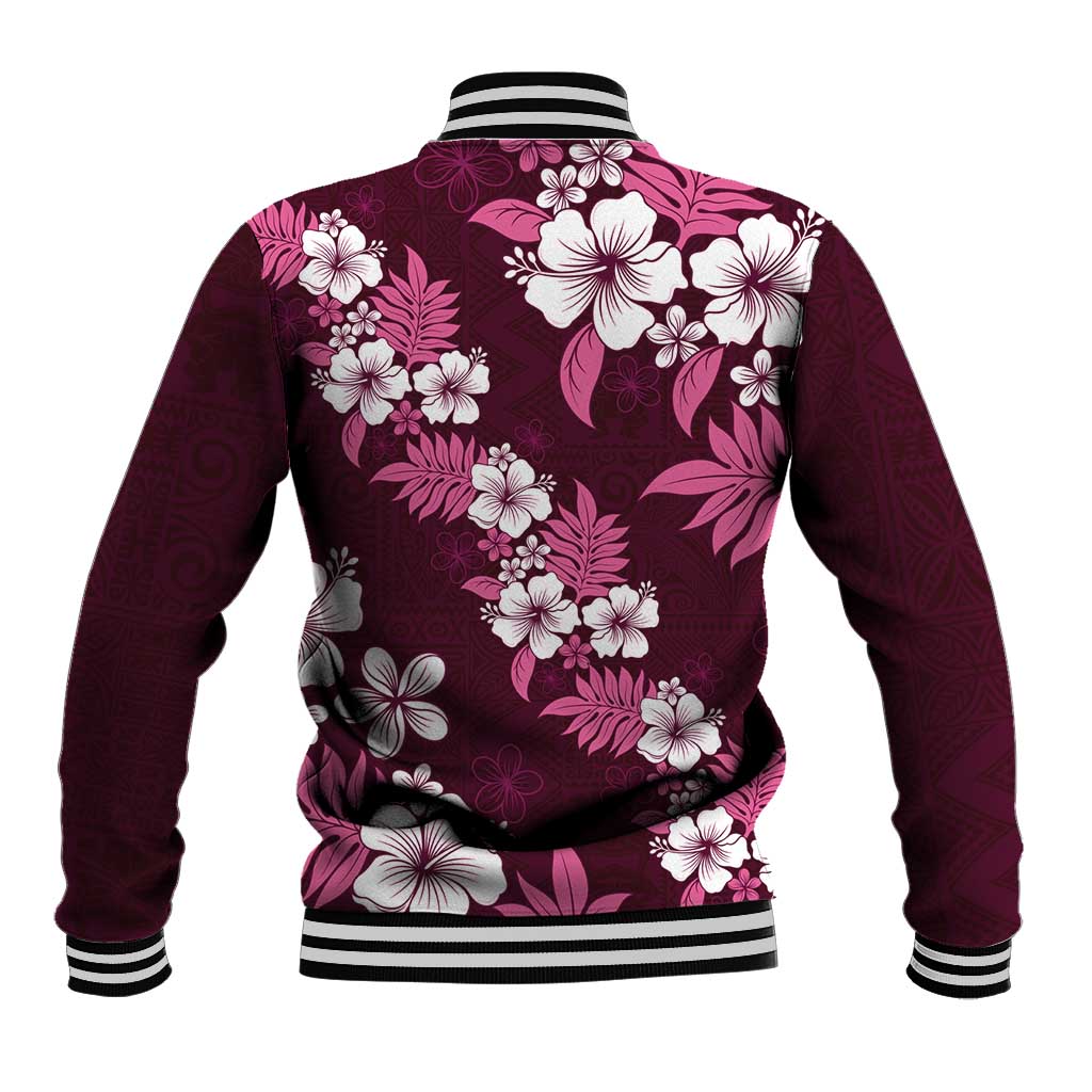Hawaiian Hibiscus Tribal Floral Pink Baseball Jacket Polynesian Tapa Pattern - Polynesian Pride
