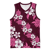 Hawaiian Hibiscus Tribal Floral Pink Basketball Jersey Polynesian Tapa Pattern - Polynesian Pride