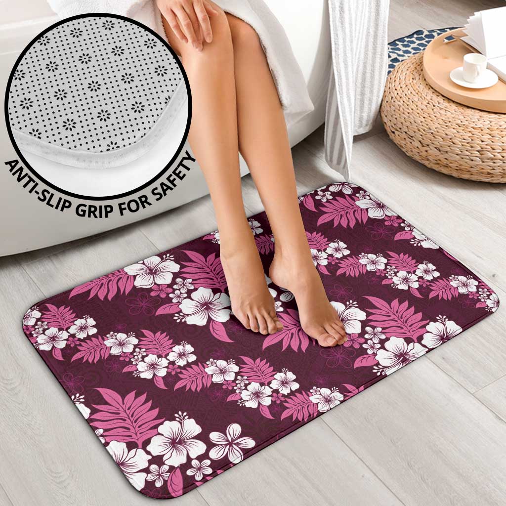 Hawaiian Hibiscus Tribal Floral Pink Bathroom Set Polynesian Tapa Pattern - Polynesian Pride