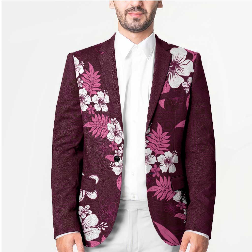 Hawaiian Hibiscus Tribal Floral Pink Blazer Polynesian Tapa Pattern - Polynesian Pride