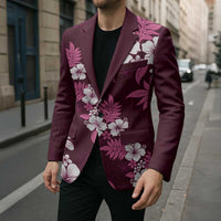 Hawaiian Hibiscus Tribal Floral Pink Blazer Polynesian Tapa Pattern - Polynesian Pride