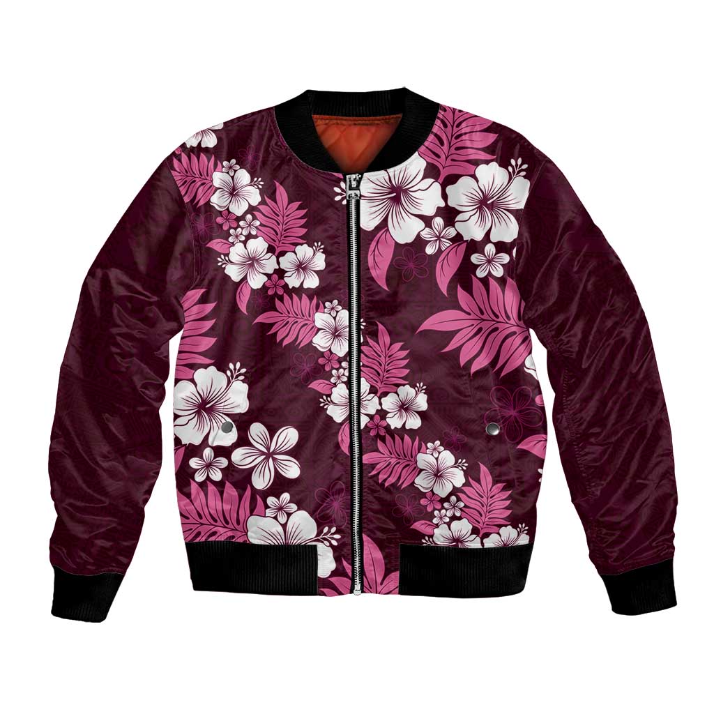 Hawaiian Hibiscus Tribal Floral Pink Bomber Jacket Polynesian Tapa Pattern - Polynesian Pride