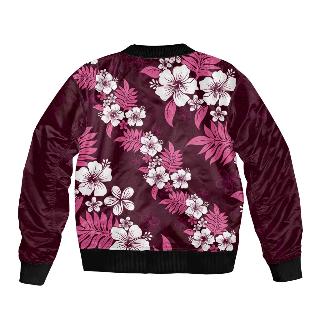 Hawaiian Hibiscus Tribal Floral Pink Bomber Jacket Polynesian Tapa Pattern - Polynesian Pride