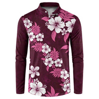 Hawaiian Hibiscus Tribal Floral Pink Button Sweatshirt Polynesian Tapa Pattern - Polynesian Pride