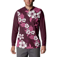 Hawaiian Hibiscus Tribal Floral Pink Button Sweatshirt Polynesian Tapa Pattern - Polynesian Pride