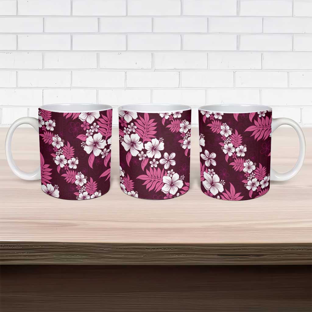Hawaiian Hibiscus Tribal Floral Pink Ceramic Mug Polynesian Tapa Pattern - Polynesian Pride