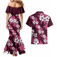 Hawaiian Hibiscus Tribal Floral Pink Couples Matching Mermaid Dress and Hawaiian Shirt Polynesian Tapa Pattern - Polynesian Pride