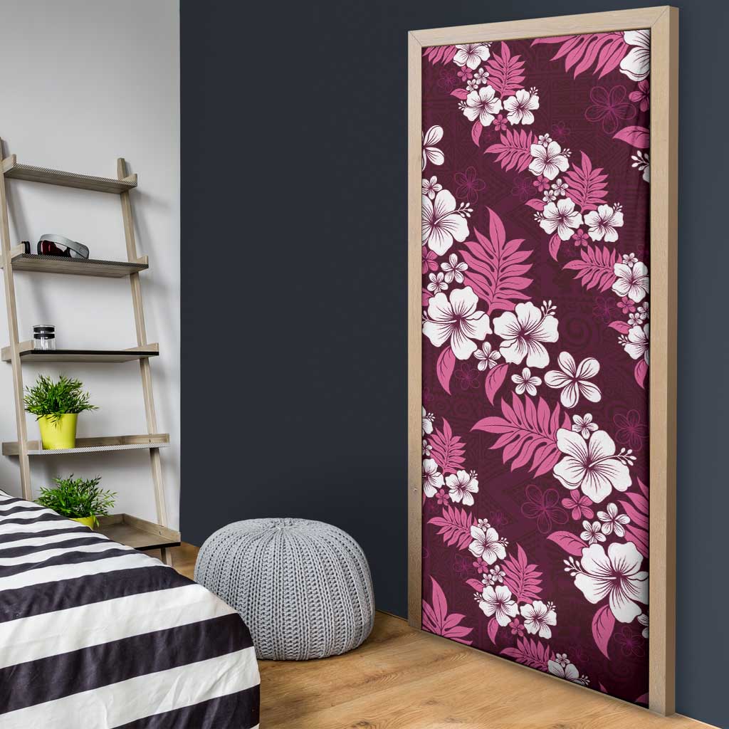 Hawaiian Hibiscus Tribal Floral Pink Door Cover Polynesian Tapa Pattern - Polynesian Pride