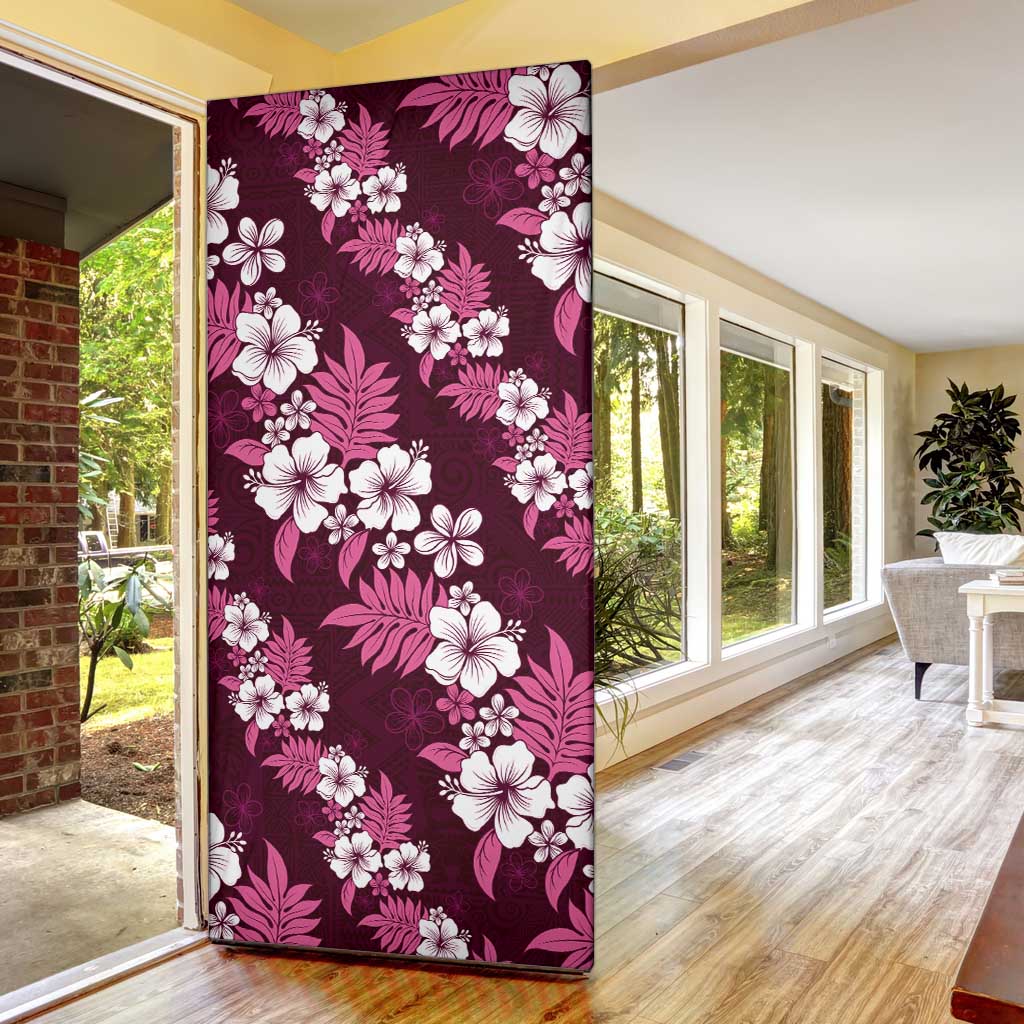 Hawaiian Hibiscus Tribal Floral Pink Door Cover Polynesian Tapa Pattern - Polynesian Pride