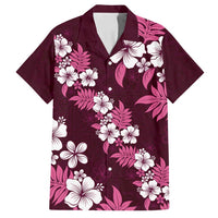 Hawaiian Hibiscus Tribal Floral Pink Family Matching Off Shoulder Short Dress and Hawaiian Shirt Polynesian Tapa Pattern - Polynesian Pride