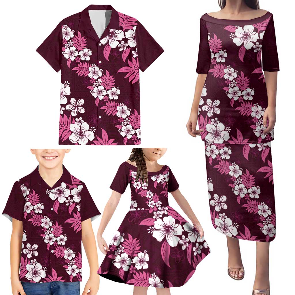 Hawaiian Hibiscus Tribal Floral Pink Family Matching Puletasi and Hawaiian Shirt Polynesian Tapa Pattern - Polynesian Pride