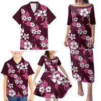 Hawaiian Hibiscus Tribal Floral Pink Family Matching Puletasi and Hawaiian Shirt Polynesian Tapa Pattern - Polynesian Pride