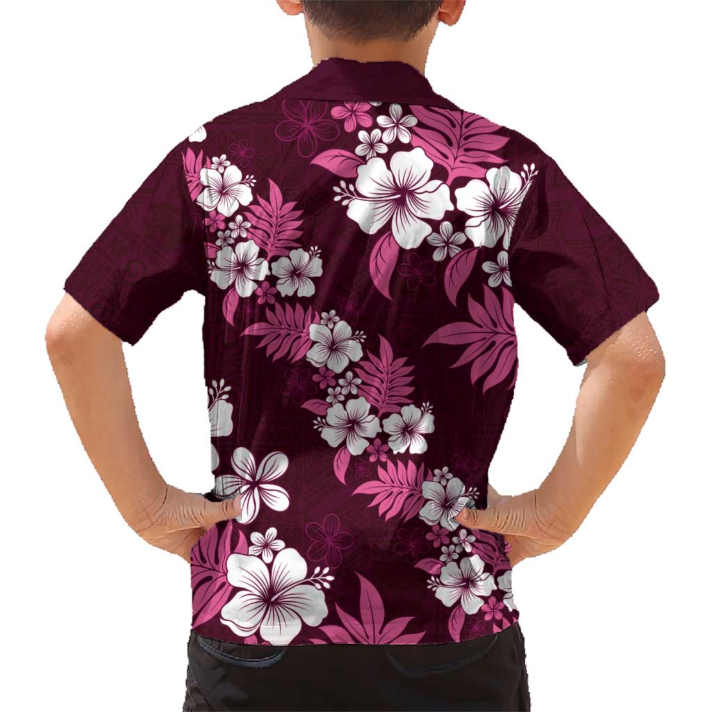 Hawaiian Hibiscus Tribal Floral Pink Family Matching Short Sleeve Bodycon Dress and Hawaiian Shirt Polynesian Tapa Pattern - Polynesian Pride