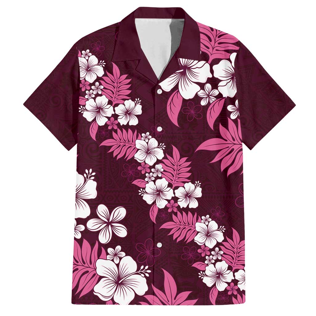 Hawaiian Hibiscus Tribal Floral Pink Family Matching Summer Maxi Dress and Hawaiian Shirt Polynesian Tapa Pattern - Polynesian Pride