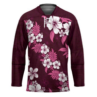 Hawaiian Hibiscus Tribal Floral Pink Hockey Jersey Polynesian Tapa Pattern - Polynesian Pride