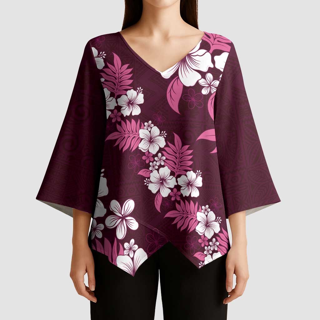 Hawaiian Hibiscus Tribal Floral Pink Kimono Sleeve Blouse Polynesian Tapa Pattern - Polynesian Pride