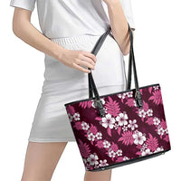 Hawaiian Hibiscus Tribal Floral Pink Leather Tote Bag Polynesian Tapa Pattern - Polynesian Pride