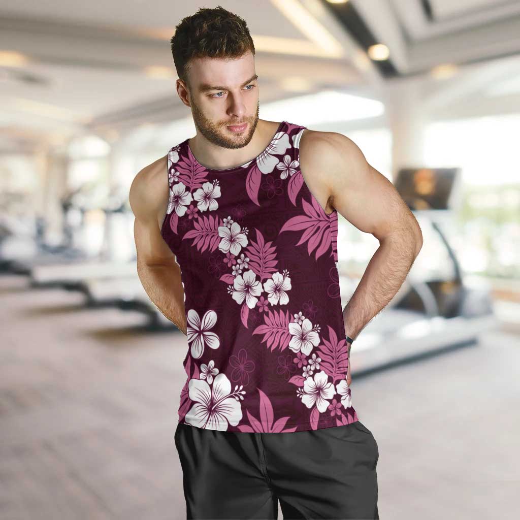 Hawaiian Hibiscus Tribal Floral Pink Men Tank Top Polynesian Tapa Pattern - Polynesian Pride