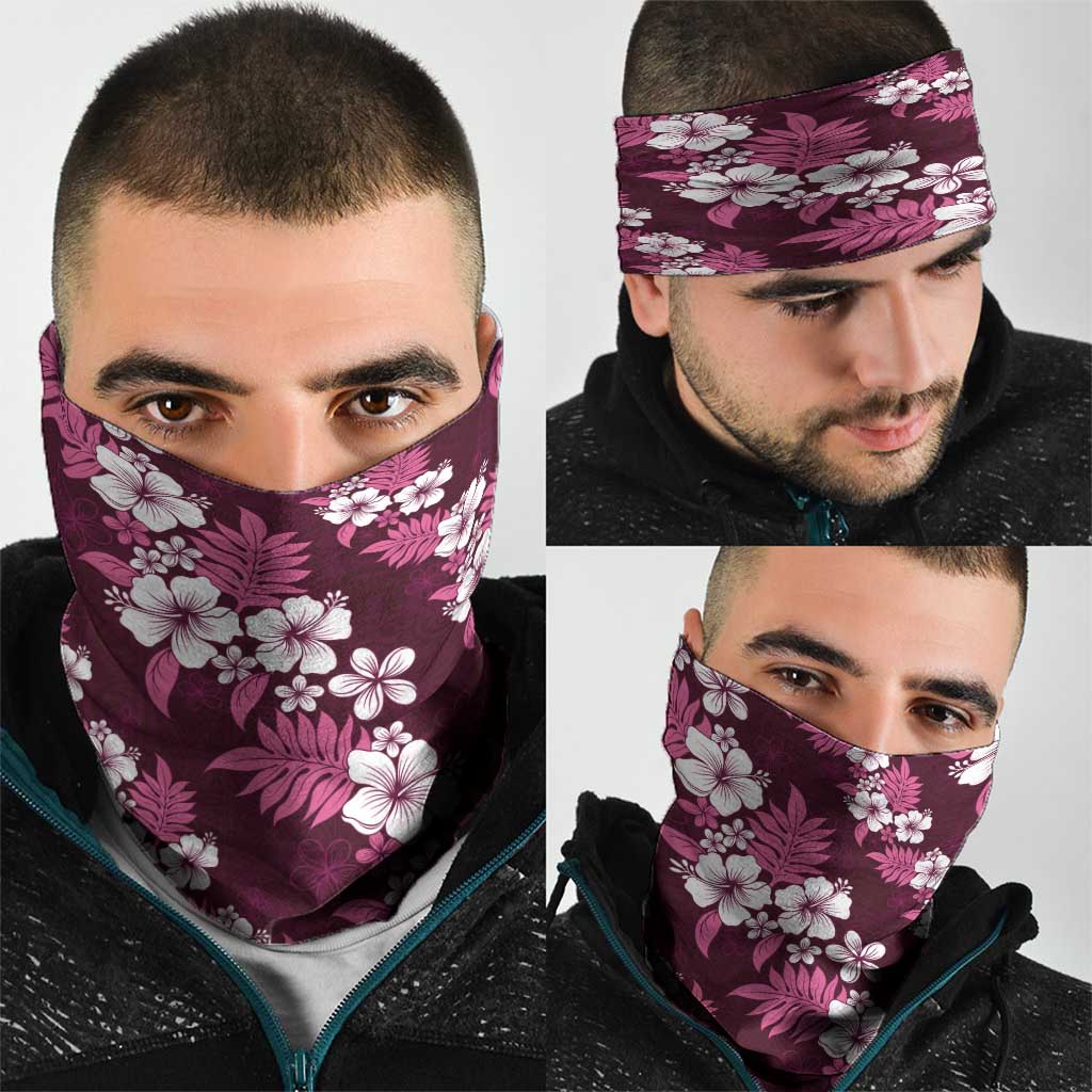 Hawaiian Hibiscus Tribal Floral Pink Neck Gaiter Polynesian Tapa Pattern - Polynesian Pride