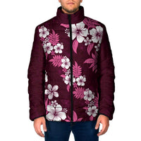 Hawaiian Hibiscus Tribal Floral Pink Padded Jacket Polynesian Tapa Pattern - Polynesian Pride
