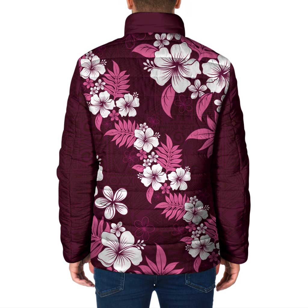 Hawaiian Hibiscus Tribal Floral Pink Padded Jacket Polynesian Tapa Pattern - Polynesian Pride