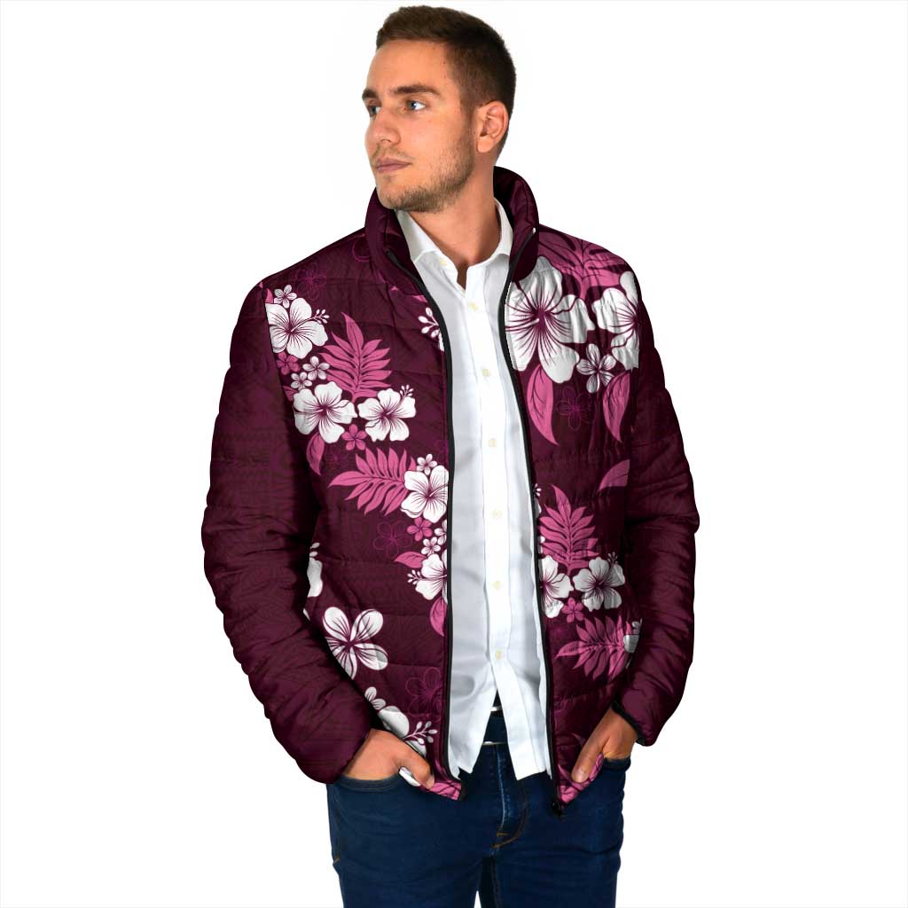 Hawaiian Hibiscus Tribal Floral Pink Padded Jacket Polynesian Tapa Pattern - Polynesian Pride