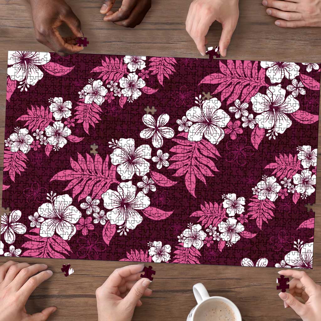 Hawaiian Hibiscus Tribal Floral Pink Puzzle Polynesian Tapa Pattern - Polynesian Pride