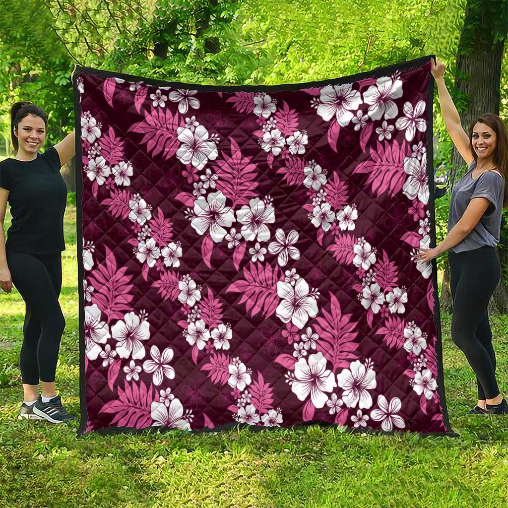 Hawaiian Hibiscus Tribal Floral Pink Quilt Polynesian Tapa Pattern - Polynesian Pride