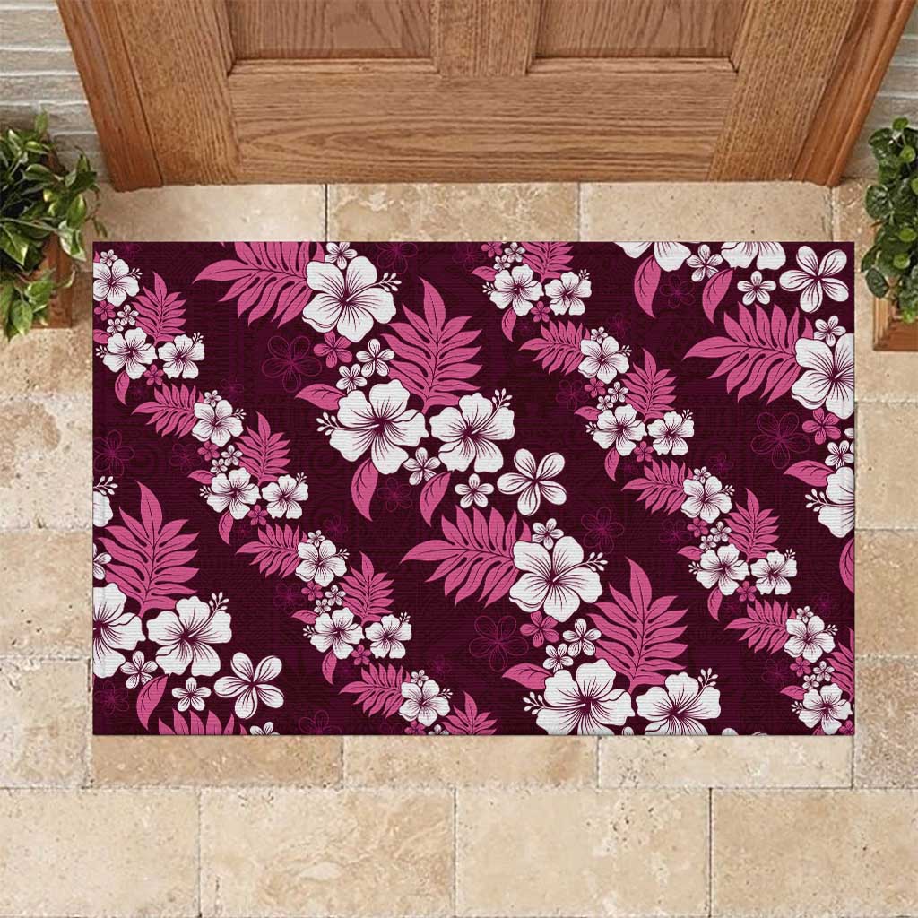 Hawaiian Hibiscus Tribal Floral Pink Rubber Doormat Polynesian Tapa Pattern - Polynesian Pride