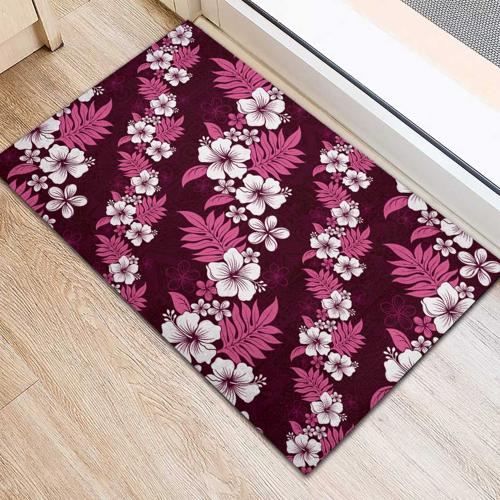 Hawaiian Hibiscus Tribal Floral Pink Rubber Doormat Polynesian Tapa Pattern - Polynesian Pride