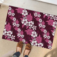 Hawaiian Hibiscus Tribal Floral Pink Rubber Doormat Polynesian Tapa Pattern - Polynesian Pride